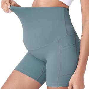 Hot Sell strečové nylonové šortky na zakázku s vysokým pasem pro ženy Fitness pro těhotenskou jógu s kapsou