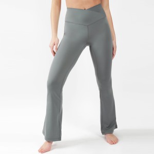 Aangepaste hoge taille V crossover tailleband flare been dames fitness legging yoga broek
