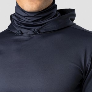 Partihandel polyester anpassad hög krage män Slim Fit gym sport huvtröjor med tumhål