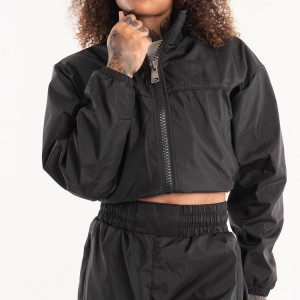 Custom Elastic Bottom 100% Nylon Full Zip Up Women Crop Sports Windbreaker Bomber Jacket