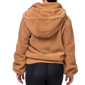 Зимняя тяжелая вышивка с логотипом Custom Crop Treddy Women Sports Zip Up Jacket