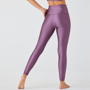 Partihandel High Rise polyester glänsande hög midja Yoga Legging byxor anpassad logotyp för kvinnor