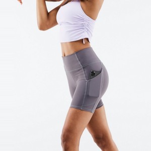 Ladies Sports Gym Compression Fitness Workout High Waist Side Pocket Shorts Yoga Kwa Wanawake
