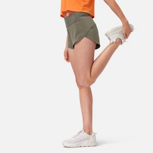 Kina anpassade tryck sportkläder vävda kvinnor löpning gym fitness shorts med blixtlåsficka