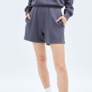 High Quality French Terry Fleece Cotton Elastic Waist Fitness Cotton Sweat Shorts For Women