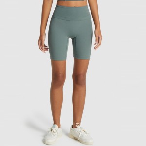 Visoko raztegljive joga kolesarske kratke hlače z logotipom brez sprednjega šiva z visokim pasom za ženske