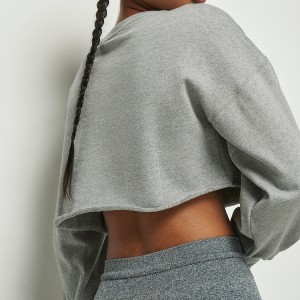 Drop Shoulder Raw Hem 100% Bomuld Oversized Crop Plain Sweatshirts til kvinder