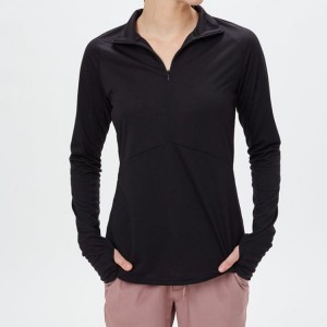 Custom Quick Dry Polyester Quarter Zipper Women Gym Long Sleeve T-Shirts misy lavaka ankihibe