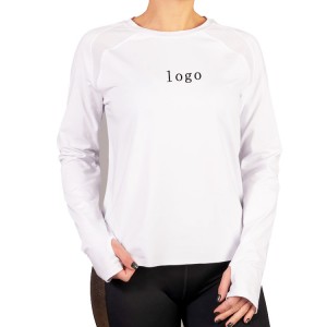Treino fitness malha nas costas femininas manga longa camiseta de ginástica com impressão personalizada