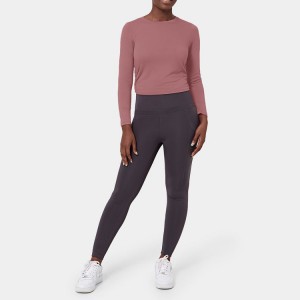 Търговия на едро OEM Custom Sweat – Wicking Четирипосочна разтеглива обикновена издълбана тениска с дълъг ръкав Облекло за фитнес за жени