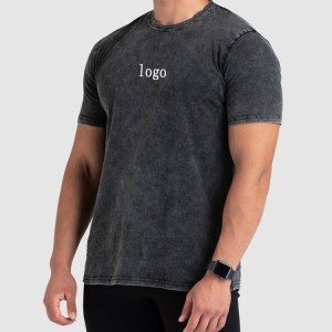 Högkvalitativ mjuk 100% bomullssyra tvättad Monterad träningsgym fukttransporterande T-shirt för män