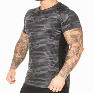 Camouflage T Shirts Custom Muscle Fitted Gym Sports Tops Għall-Irġiel