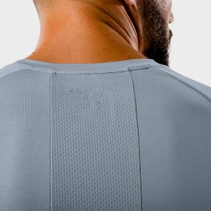 Grosir Lengan Pendek Mesh Panel Custom Printing Muscle Fit Sports Kaos Polos Untuk Pria