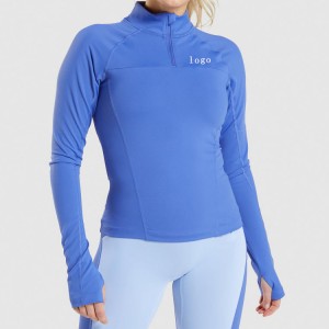 필링 방지 사용자 정의 긴 소매 스포츠 1/4 엄지 구멍이있는 Zip 여성 체육관 T 셔츠