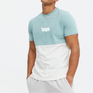 뜨거운 판매 운동 착용 95% 면 5% 스판덱스 남성용 컬러 블록 반바지 소매 빈 피트니스 티셔츠