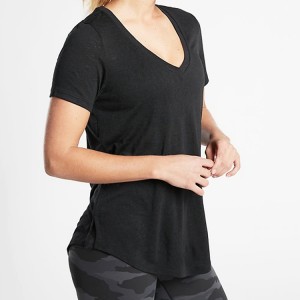 Camisetas de academia lisas com decote em V e bainha para treino de alta qualidade com impressão personalizada para mulheres