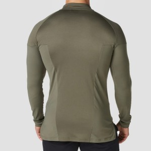Tilpasset høykvalitets atletisk front 1/4 glidelås langermet Slim Fit Gym T-skjorter for menn