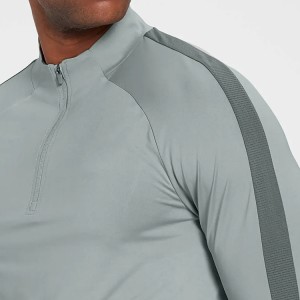 Taas nga kalidad nga Mesh Panel Quarter Zipper Sports Long Sleeve Gym T shirts Para sa Mga Lalaki