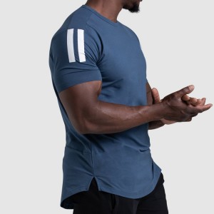 남성용 고품질 곡선 바닥면 분할 운동 슬림 피트 체육관 피트니스 T 셔츠