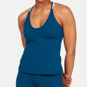 Vânzare cu ridicata încrucișat spate personalizat imprimare Gym Fitness Blank Tank Top pentru femei cu buzunar