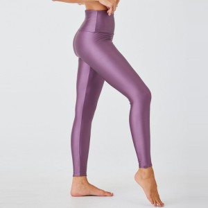 Engros høy stige polyester skinnende høy midje yoga legging bukser tilpasset logo for kvinner
