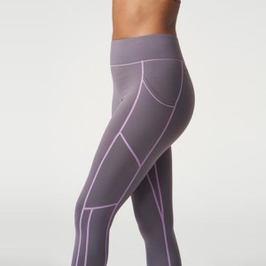Träningspass med hög midja Kontrastsömmar Yoga Fitness Leggings med fickor för kvinnor
