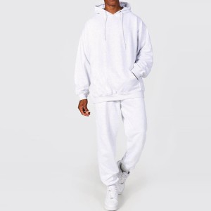 Gyári ár Nehézsúlyú, 400 g/m²-es, túlméretezett fehér kapucnis tréningruha szett egyedi nyomtatással férfiaknak