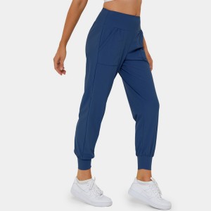 Pantaloni de sport skinny din poliester spandex cu logo personalizat Pantaloni de jogging cu talie elastică pentru femei Îmbrăcăminte activă