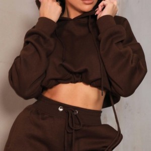 High Quality Custom Cotton Polyester Crop Top Jogger Tracksuit Set Fro Women