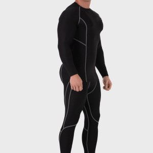 Samarreta de màniga llarga de gimnàs de compressió llisa per a homes amb costures de contrast anti-pilling Impressió personalitzada