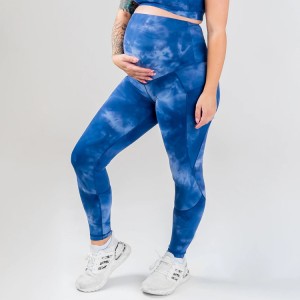 Eco-vriendelijke stretch sport gym hoge taille stropdas kleurstof zwangerschapsyoga legging voor dames