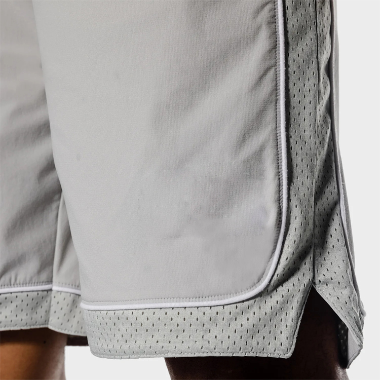 High Quality Breathable Mesh Fabric Drawstring Waist Blank Gym Basketball Shorts For Men detail pictures