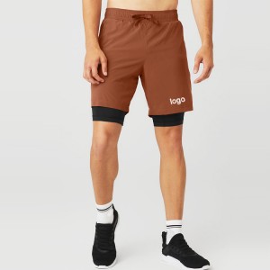 ขายส่งด่วนแห้ง 100% Polyester Drawstring Waist Custom 2 In 1 Athletic Sports Men Shorts