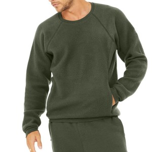 Partihandel Fleece Front Pocket Vanlig Pullover Crewneck Sweatshirt Anpassad logotyp för män