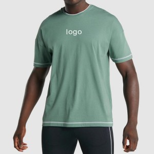 कन्ट्रास्ट स्टिचिङ जिम कपास खाली फिटनेस स्ट्रीटवेयर कस्टम लोगो डिजाइन टी शर्ट पुरुषहरु को लागी