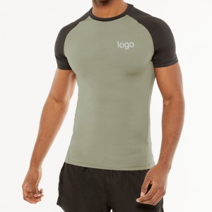 Hoge kwaliteit sneldrogend polyester contrast spier fit raglanmouwen gym T-shirt voor heren