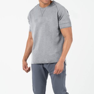 Обикновена памучна тениска за фитнес за мъже с фабрична цена, необработен подгъв, реглан ръкав