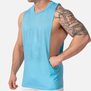 คุณภาพสูง 95% Cotton 5% Spandex Deep Armhole Custom Plain Men Gym Tank Top