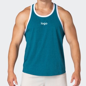 Gym Tank Top OEM Contrast Binding Polyester Loose Sports Stringer For Men