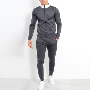 Wholesale High Quality Gym Contrast Custom Zip Up Men Sports Polyester Tracksuit Set