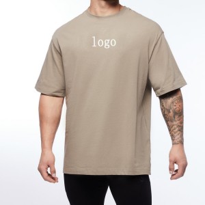 Atacado ombro caído 100% algodão camisetas masculinas oversized estampada personalizada