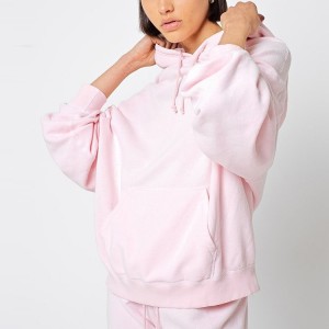 Topverkoper Hoge kwaliteit groothandel op maat bedrukt 100% katoen Drop Shoulder Effen roze oversized hoodies voor dames
