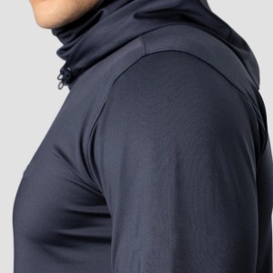 Groothandel polyester aangepaste hoge kraag mannen slim fit gym sport hoodies met duimgat