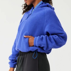 Ženski navadni puloverji s kapuco iz 100 % poliestrskega flisa z logotipom z vezenjem na zadrgo