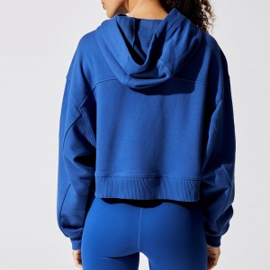 Veleprodajna odjeća za vježbanje, spuštena ramena, prilagođena ženska pamučna majica s kapuljačom za teretanu