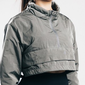 Lättvikt Custom 100% Polyester Quarter Zipper Crop Pullover Windbreaker Jacka för kvinnor