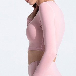 여자를 위한 최상 활동적인 폴리에스테 체육관 작물 긴 소매 t-셔츠 주문 로고