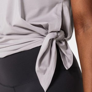 High Quality Sweat Wicking Split Hem Polyester Gym Olahraga T Shirts Custom Printing kanggo Wanita