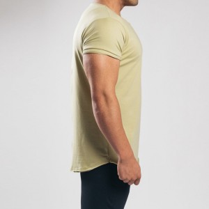 Hege kwaliteit simmer lichtgewicht koarte mouwen oanpaste Scoop Fitness Plain T-shirt foar manlju