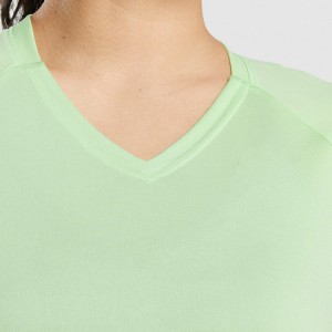 Hög kvalitet tillbaka Mesh V-hals Crop Gym Polyester T-shirts anpassade tryck för kvinnor